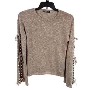 Oeuvre Split Flared Sleeve Pearl Embellished Taupe Sweater S Marled